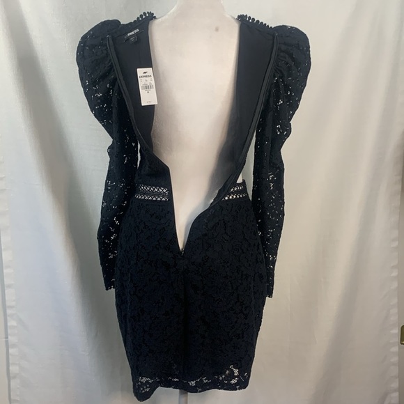 Express Black Lace Puff Sleeve Side Cutout Sheath Dress- NWT - Picture 13 of 16
